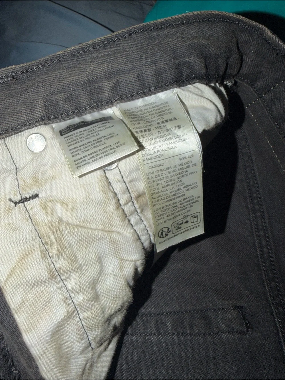 Levi's Black 501 Button-Fly Jeans Interior Label Visible